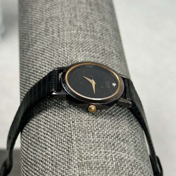 VTG Seiko Watch Womens 25mm Black Gold Tone Diamond Accent Elegant New Battery main image 8